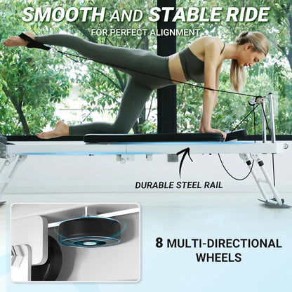 Foldable Pilates Reformer, Pilates Machine for Home Use, with Dual Resistance- Springs and Cords, Pilates Equipment for Home Workouts with Jump Board, up to 400 LBS