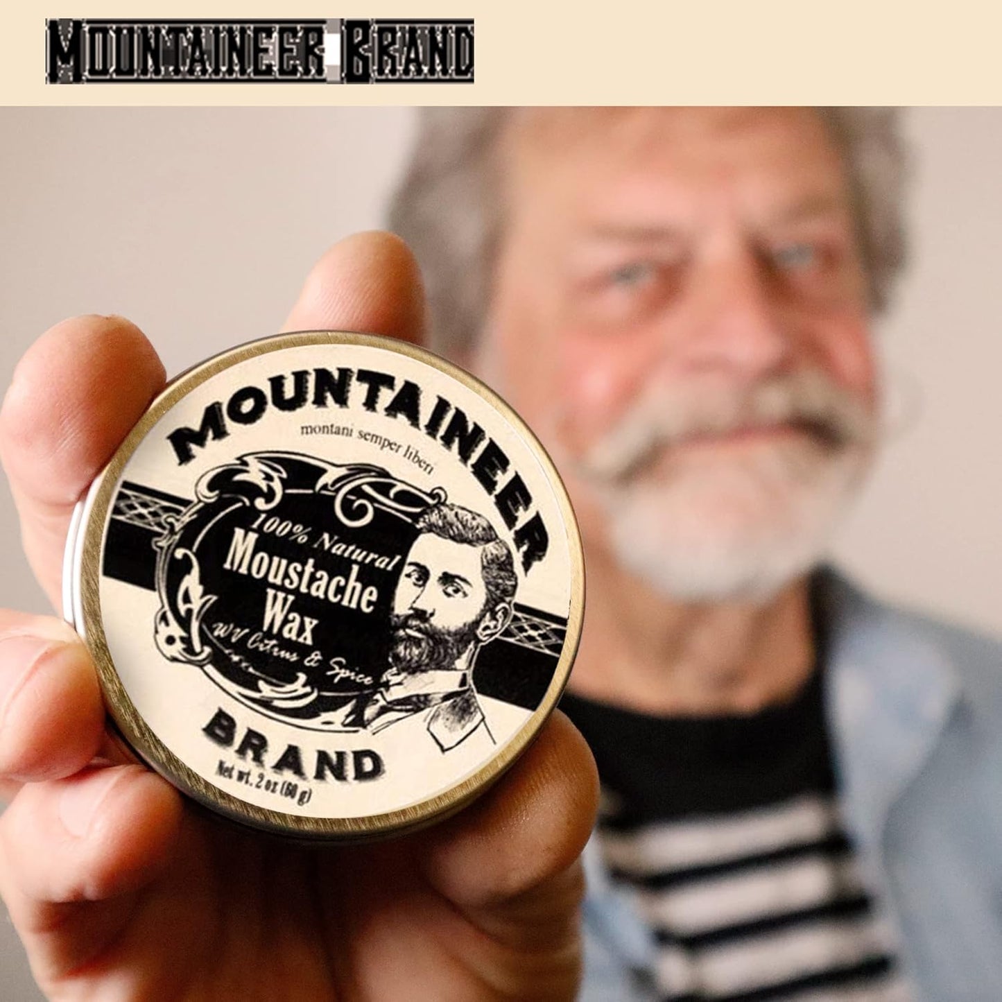 Mountaineer Brand Natural Mustache Wax | Citrus & Spice Scent | Made in West Virginia | Long Lasting Hold | Smooths, Conditons, Styles | Organic Moustache Balm | 2Oz