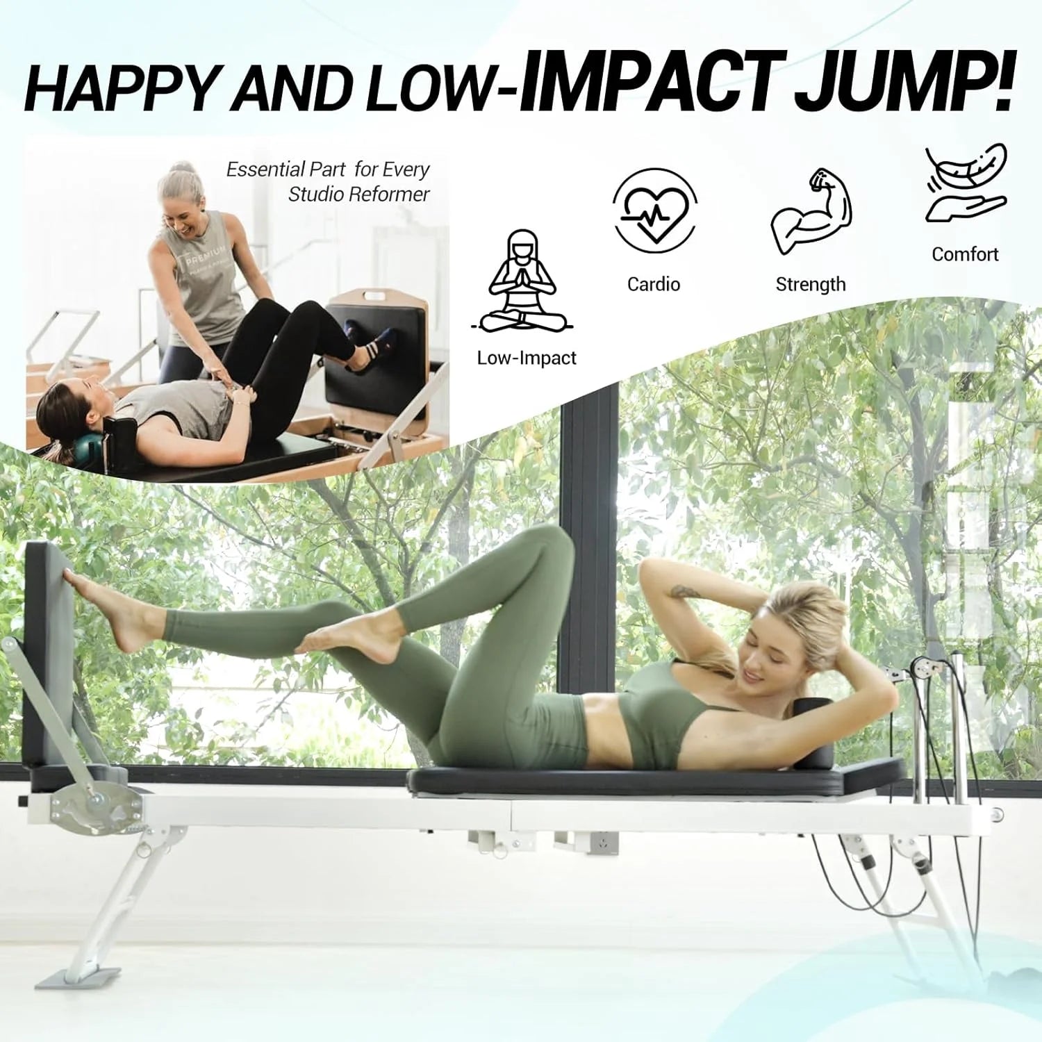 Foldable Pilates Reformer, Pilates Machine for Home Use, with Dual Resistance- Springs and Cords, Pilates Equipment for Home Workouts with Jump Board, up to 400 LBS