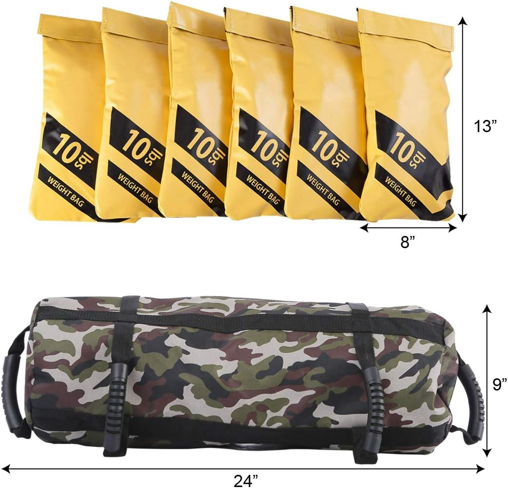 Workout Sandbag for Fitness 10 to 60 Lbs, Adjustable Military Sandbags, Training Weight Bags, Full Body Exercise Equipment with Filler Bag (Camouflage)