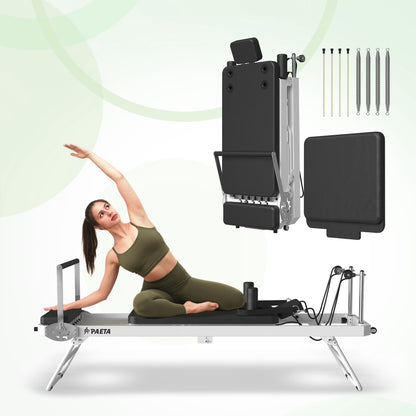 Foldable Pilates Reformer, Pilates Machine for Home Use, with Dual Resistance- Springs and Cords, Pilates Equipment for Home Workouts with Jump Board, up to 400 LBS