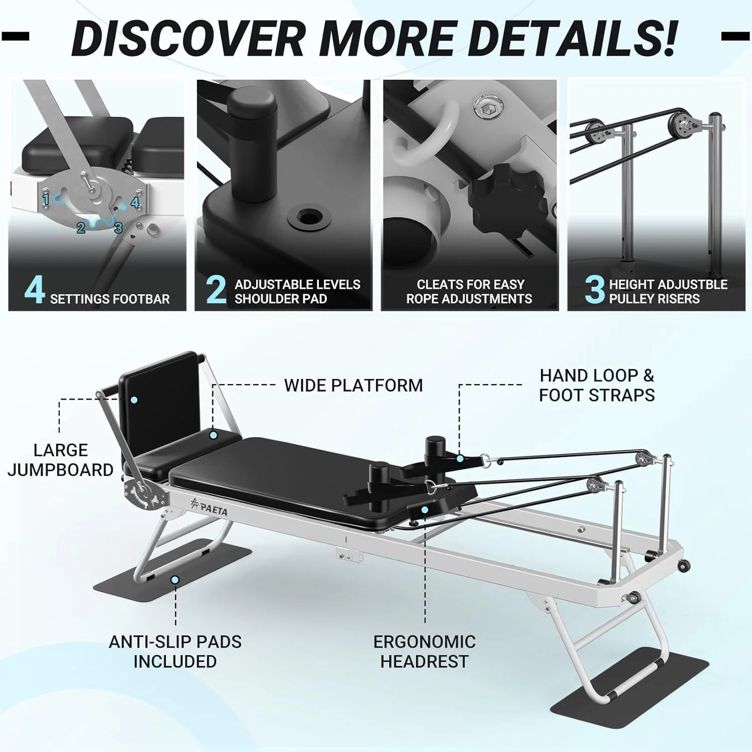 Foldable Pilates Reformer, Pilates Machine for Home Use, with Dual Resistance- Springs and Cords, Pilates Equipment for Home Workouts with Jump Board, up to 400 LBS