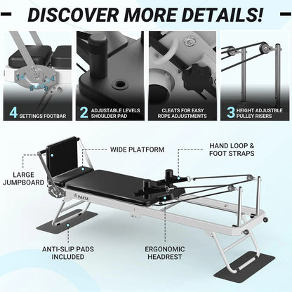 Foldable Pilates Reformer, Pilates Machine for Home Use, with Dual Resistance- Springs and Cords, Pilates Equipment for Home Workouts with Jump Board, up to 400 LBS
