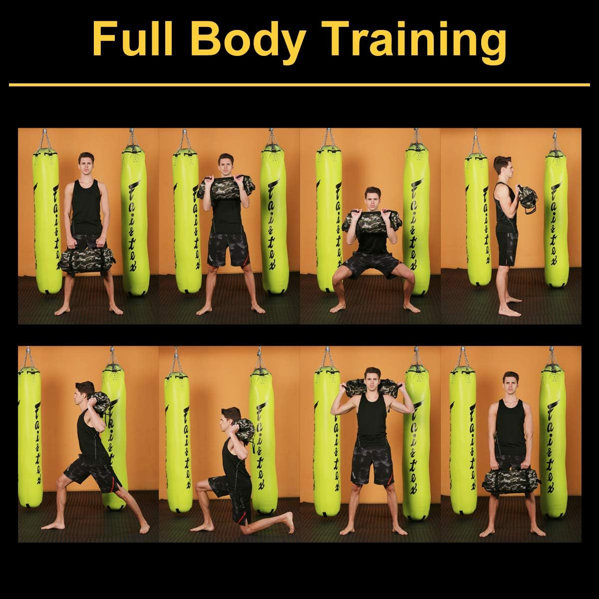 Workout Sandbag for Fitness 10 to 60 Lbs, Adjustable Military Sandbags, Training Weight Bags, Full Body Exercise Equipment with Filler Bag (Camouflage)